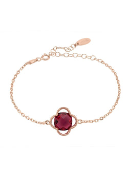 Open Clover Flower Gemstone Bracelet Rosegold Pink Tourmaline