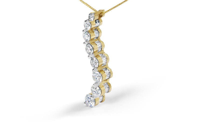 14k Yellow Gold 3.0 Cttw Baguette and Brilliant Round-Cut Diamond Journey 18" Pendant Necklace (I-J Color, I2-I3 Clarity