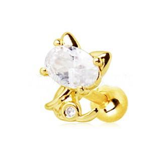 Gold Jeweled Kitty Cat Cartilage Earring