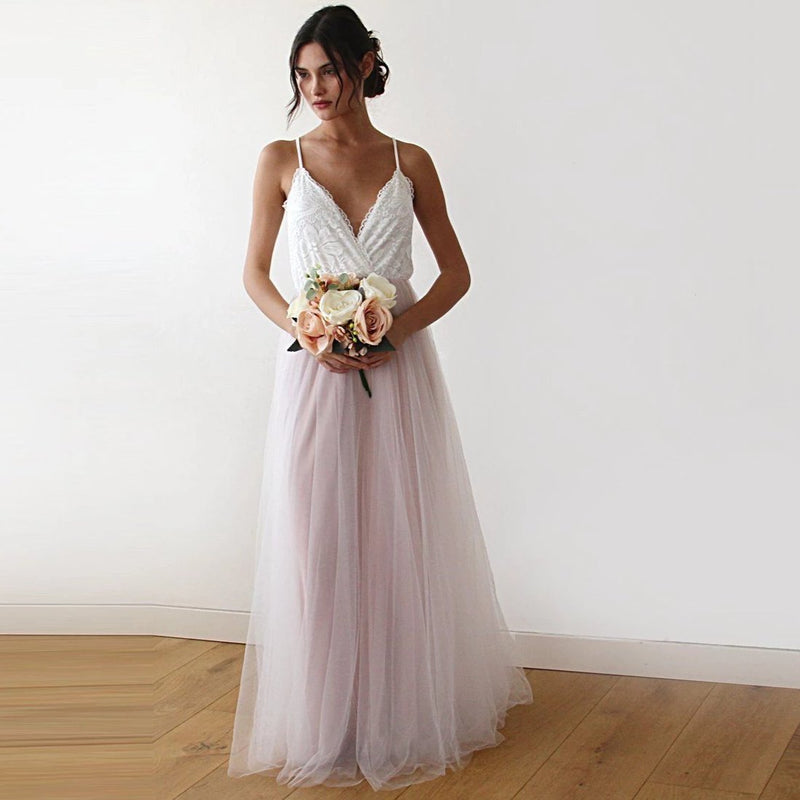 Fairy Ivory & Pink Tulle Wedding Gown, Two Colors Dress 1185