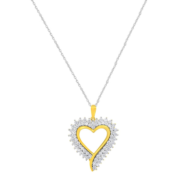 10K Yellow Gold Plated Sterling Silver 1 Cttw Lab-Grown Diamond Heart Pendant Necklace (F-G Color, VS2-SI1 Clarity)