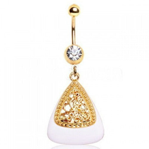 White & Gold Triangle Navel Ring