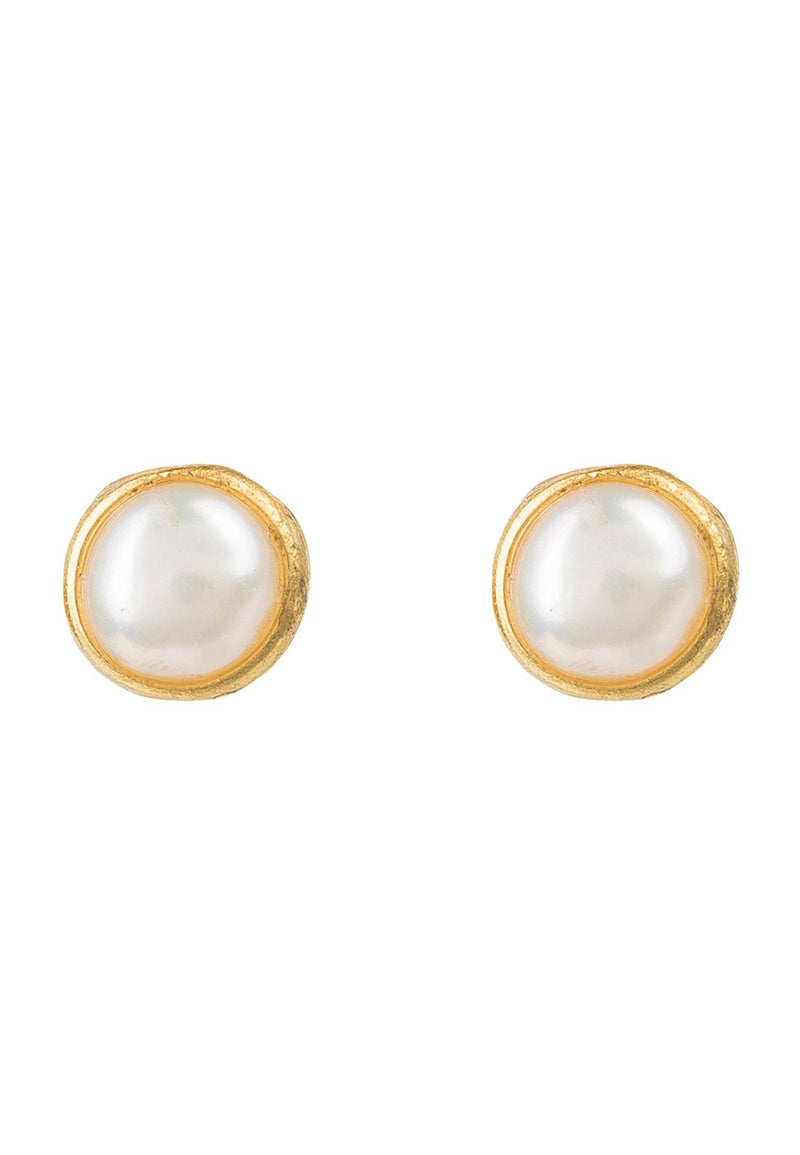 Petite Gemstone Earrings Gold White Pearl