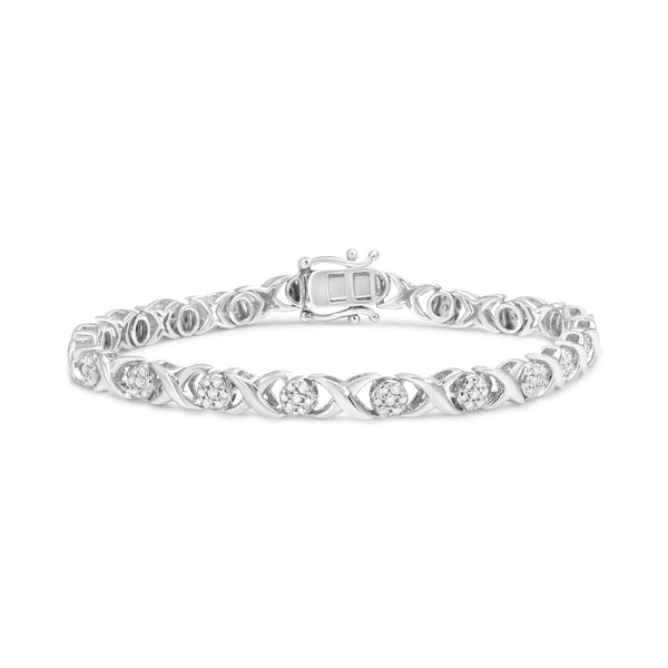 .925 Sterling Silver 1/2 Cttw Round Diamond Cluster X-Link Bracelet (I-J Color, I1-I2 Clarity) - 7.25"