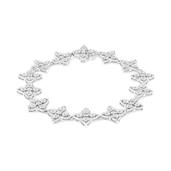 .925 Sterling Silver 2 Cttw Miracle-Set Diamond 4 Leaf Clover Link Bracelet (I-J Clarity, I3 Color) - Size 7.25"