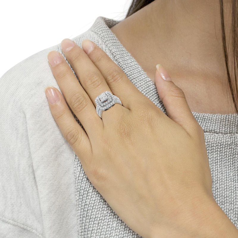 14KT White Gold Round and Princess Diamond Ring (2 1/4 Cttw, H-I Color, SI1-SI2 Clarity)