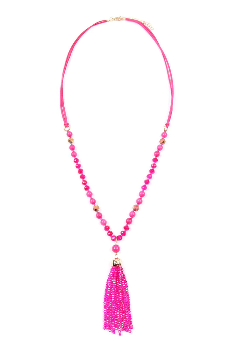 Hdn2237 - Beaded Tassel Pendant Necklace