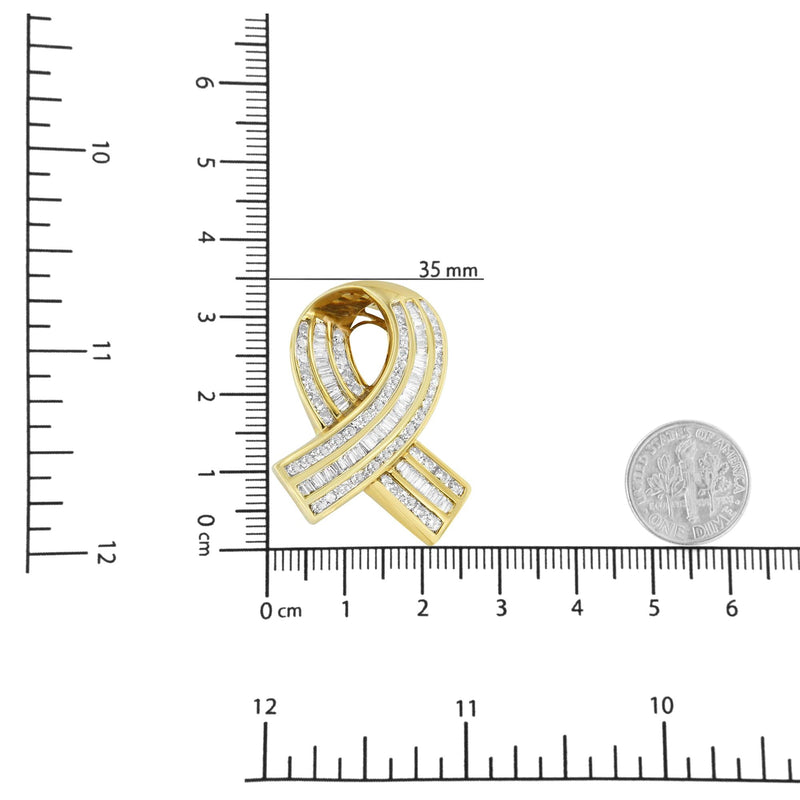 14K Yellow Gold 2 5/8 Cttw Channel Set White Diamond Awareness Ribbon Pendant Necklace (G-H Color, VS1-VS2 Clarity) - NO