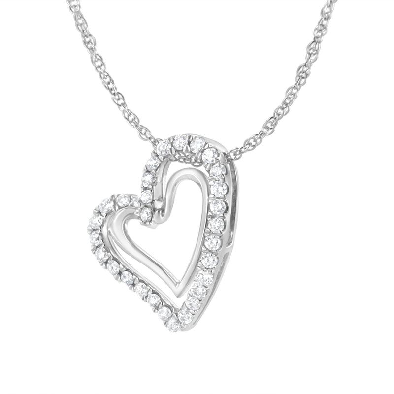 .925 Sterling Silver 1/2 Cttw Lab-Grown Diamond Double Heart Pendant Necklace (F-G Color, VS2-SI1 Clarity)