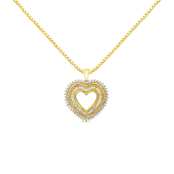 14K Yellow Gold Plated .925 Sterling Silver 1.0 Cttw Round and Baguette-Cut Diamond Composite Hearth 18" Pendant Necklac