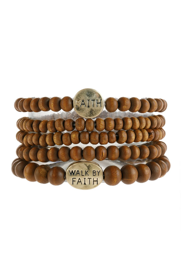 "Faith" Wood Stackable Beaded Bracelet