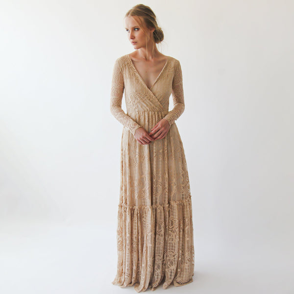 Golden  Lace Bohemian Dress #1233