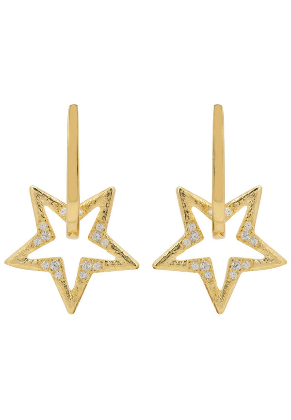 Celestial Open Star Huggie Earrings Gold