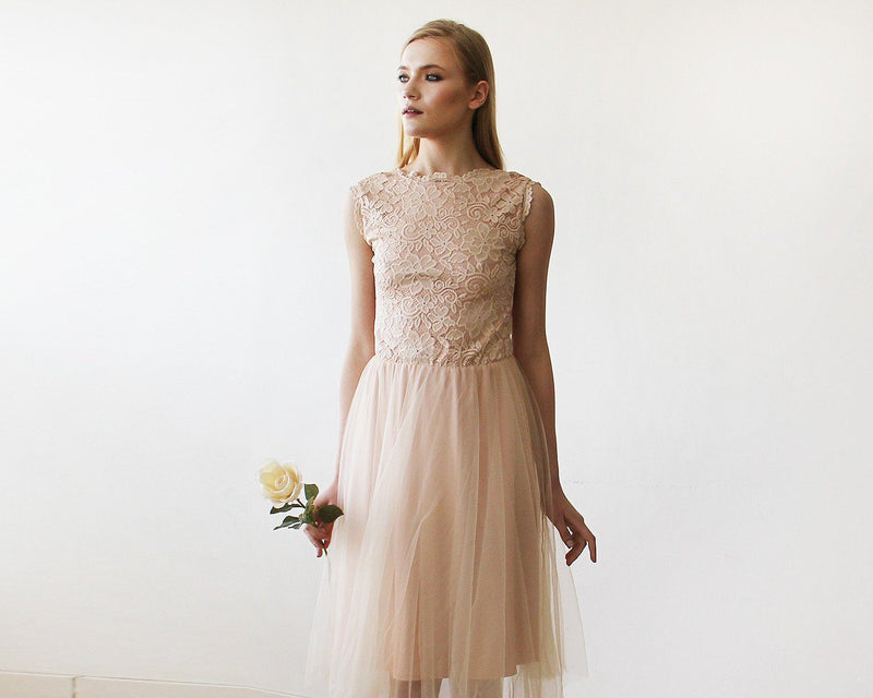 Pink Tulle and Lace Sleeveless Short Dress SALE 1159