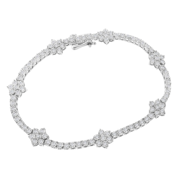 .925 Sterling Silver 1.0 Cttw Miracle-Set Diamond Floral Station Tennis Bracelet (I-J Color, I3 Clarity) - 7-1/2"