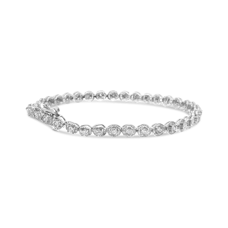 .925 Sterling Silver 1/2 Cttw Miracle Set Diamond Milgrain Style Link Bracelet (I-J, I3-Promo) - Size 7.25"