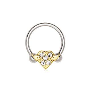 316L Stainless Steel Gold Plated Heart Snap-In Captive Bead Ring / Septum Ring