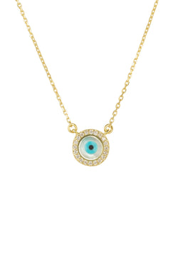 Evil Eye Mother of Pearl Necklace CZ Gold
