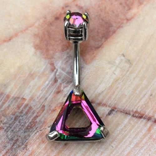 316L Stainless Steel Rainbow Hollow Triangle CZ Navel Ring