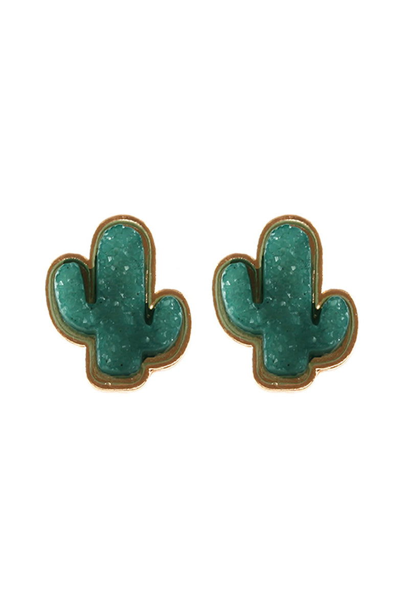 Fe5478 - Metal Druzy Cactus Post Earrings
