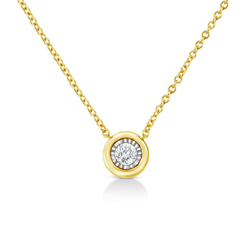 10K Yellow Gold Plated .925 Sterling Silver 1/10 Cttw Miracle Set Round Diamond Square Box Shape 18" Pendant Necklace (K