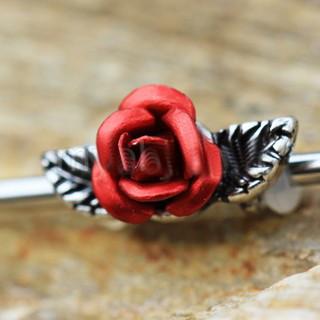 316L Stainless Steel Red Rose Industrial Barbell