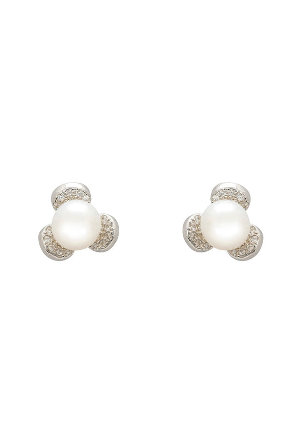 Pearl Posy Stud Earrings Silver
