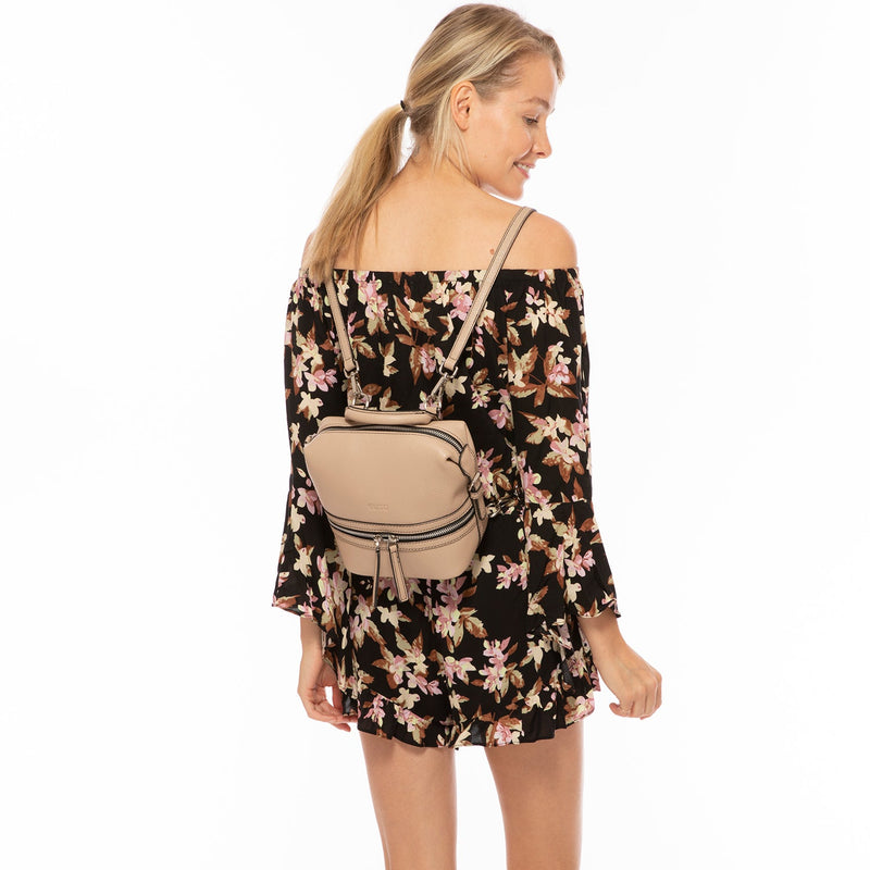 Ashley Small Leather Backpack Purse Beige