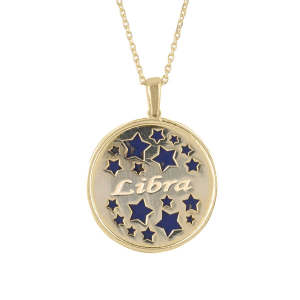 Zodiac Lapis Lazuli Gemstone Star Constellation Pendant Necklace Gold Libra