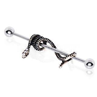 316L Stainless Steel Antique Gold Plated Snake Industrial Barbell