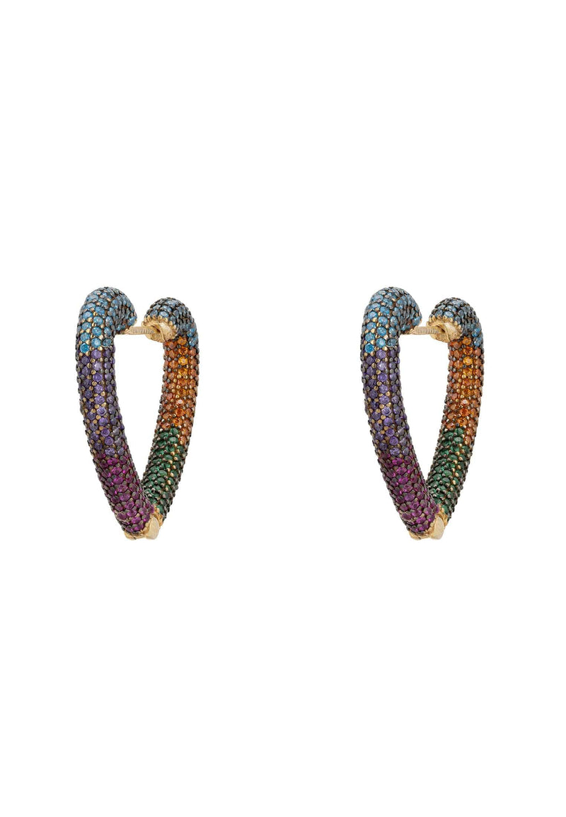Rainbow Heart Huggie Earrings Gold