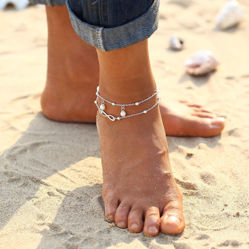 Double Chain Infinity Pearl Anklet