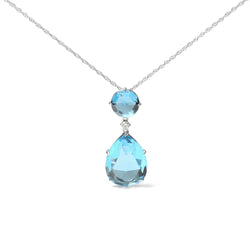 White Gold Diamond Accent and Round  Top & Blue Topaz  18" Pendant Necklace