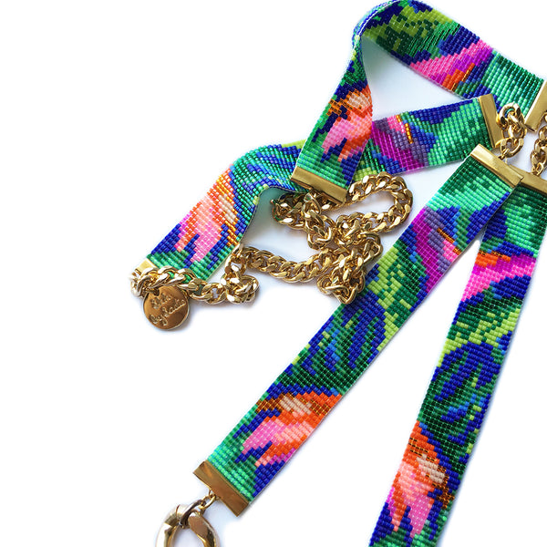 Tropic Exotic Floral Jungle Print Beaded Necklace