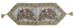 Merry Christmas Fiesta Floral Beige Tan Hand-Crafted Woven Tapestry Desk Dining Table Runners (6068)