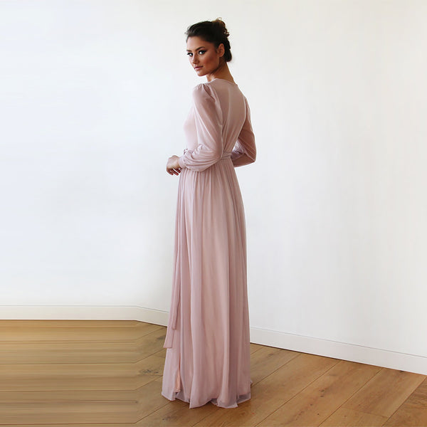 Pink Chiffon Crossover Maxi Dress   #1168