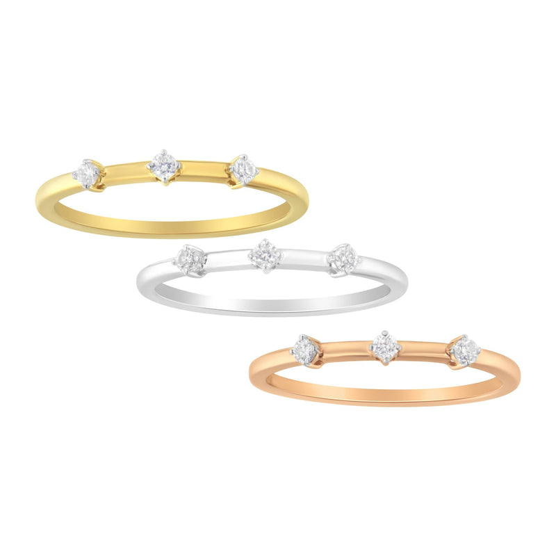 14kt Gold Plated Tri Tone .925 Sterling Silver 1/3 Cttw Prong-Set Round-Cut Diamond Three Piece Stackable Band Ring Set