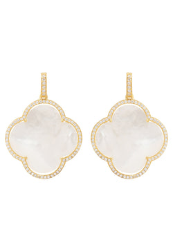 Open Clover Large Mother of Pearl Gemstone Earrings Gold