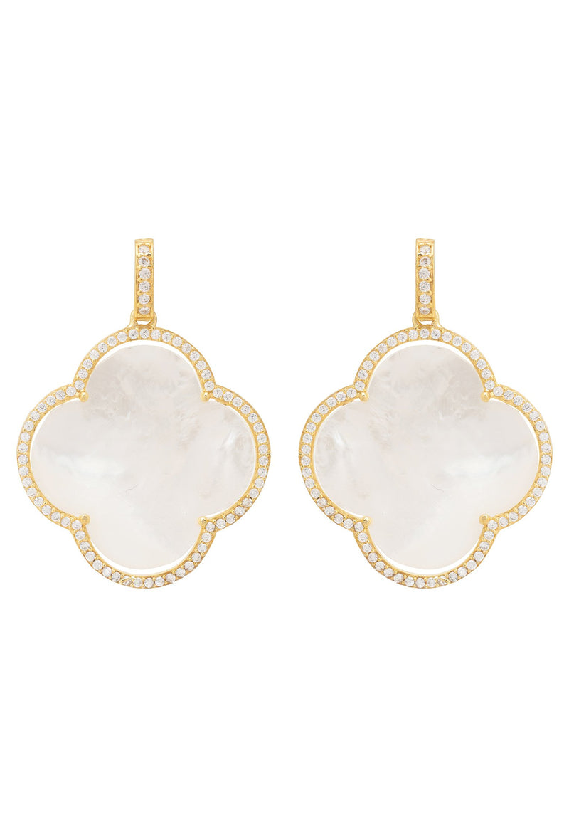 Open Clover Large Mother of Pearl Gemstone Earrings Gold