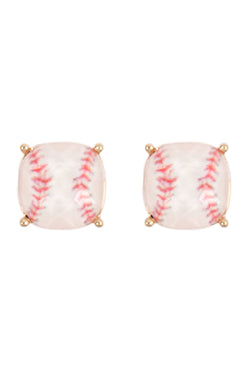 Sports Cushion Cut Softball Stud Earrings