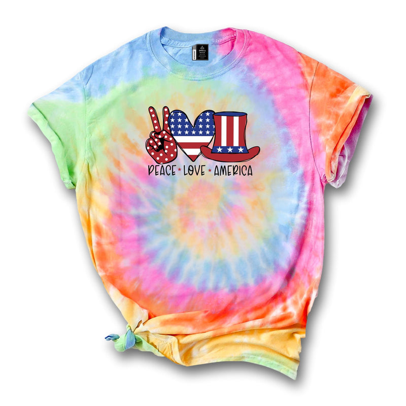 Peace Love America Tshirt Women 4th July Shirt Casual USA Americana Tie Dye Tshirt Mens American Flag Pride Tshirt Tee W