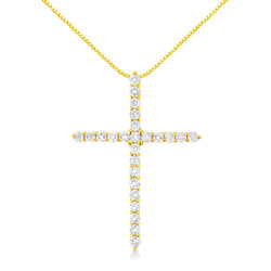 10K Yellow Gold 2.0 Cttw Round Brilliant Cut Diamond Cross Pendant Necklace With Box Chain (J-K Color, I2-I3 Clarity) -