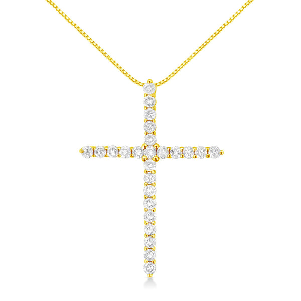 10K Yellow Gold 2.0 Cttw Round Brilliant Cut Diamond Cross Pendant Necklace With Box Chain (J-K Color, I2-I3 Clarity) -