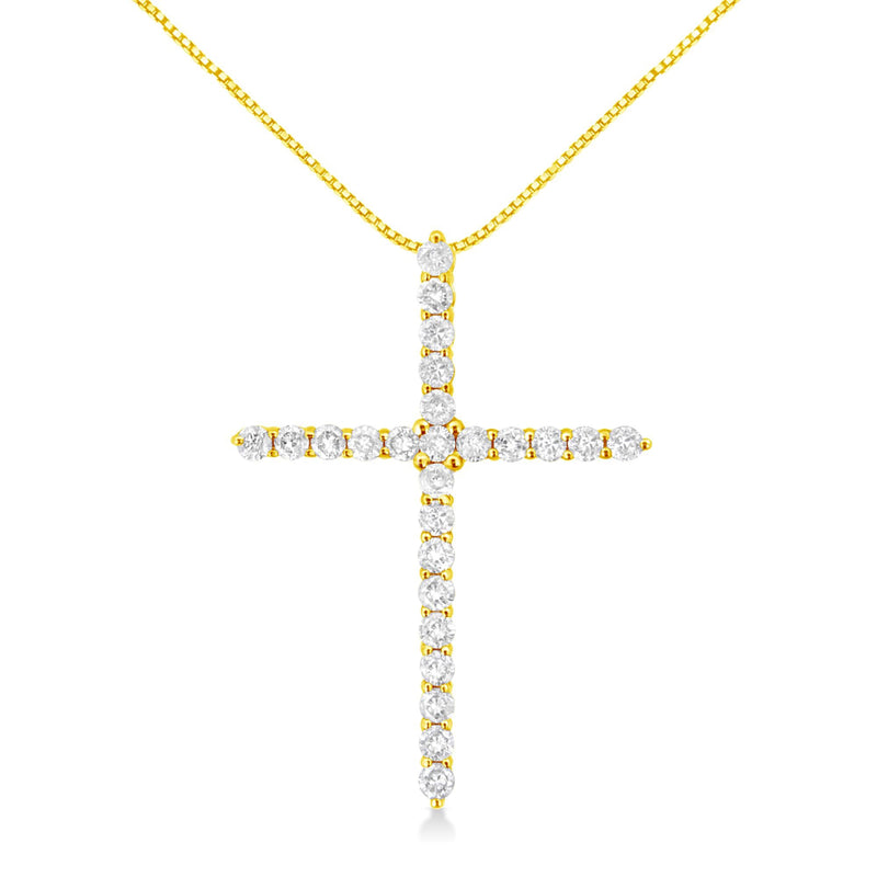 10K Yellow Gold 2.0 Cttw Round Brilliant Cut Diamond Cross Pendant Necklace With Box Chain (J-K Color, I2-I3 Clarity) -