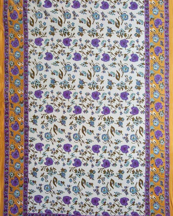 Boho Floral Hand Block Printed Wall Hanging Picnic Tapestry- Gold & Blue