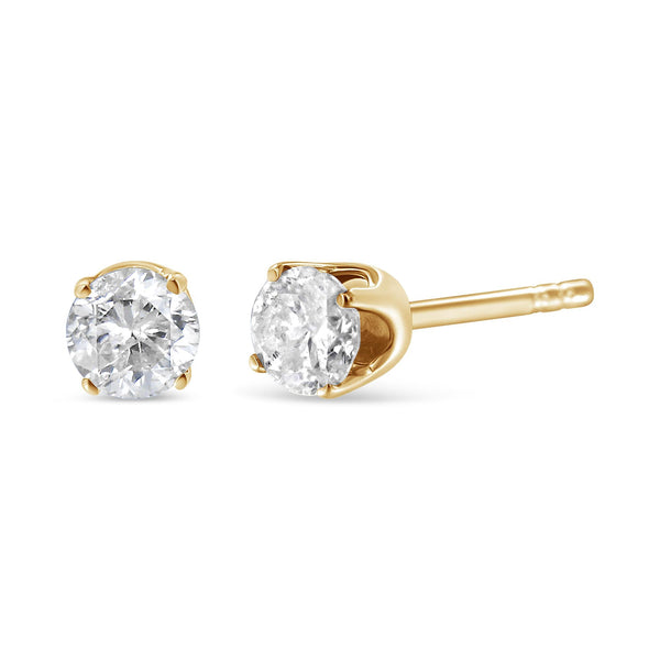 AGS Certified 1/2 Cttw Round Brilliant-Cut Diamond 14K Yellow Gold Classic 4-Prong Solitaire Stud Earrings (J-K Color, I
