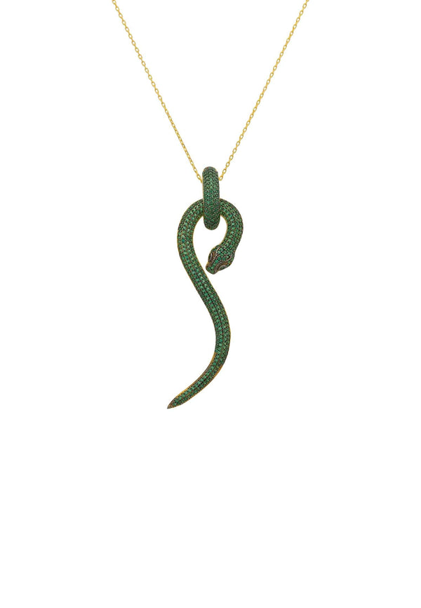 Anaconda Snake Pendant Necklace Gold Emerald