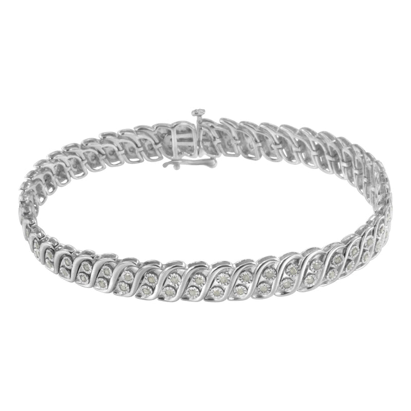 .925 Sterling Silver 1.0 Cttw Miracle Set Diamond Two Row S Link Bracelet(I-J Color, I3 Clarity) -7.75"