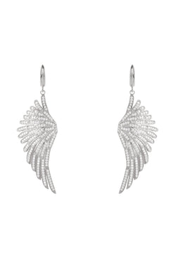 Angel Wing Drop Earring Silver White