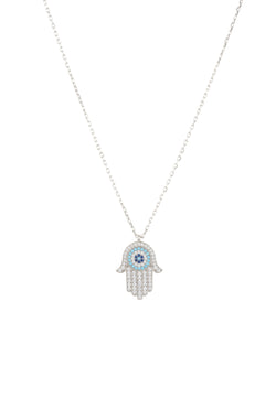 Hamsa Hand With Evil Eye Pendant Necklace Turquoise Silver